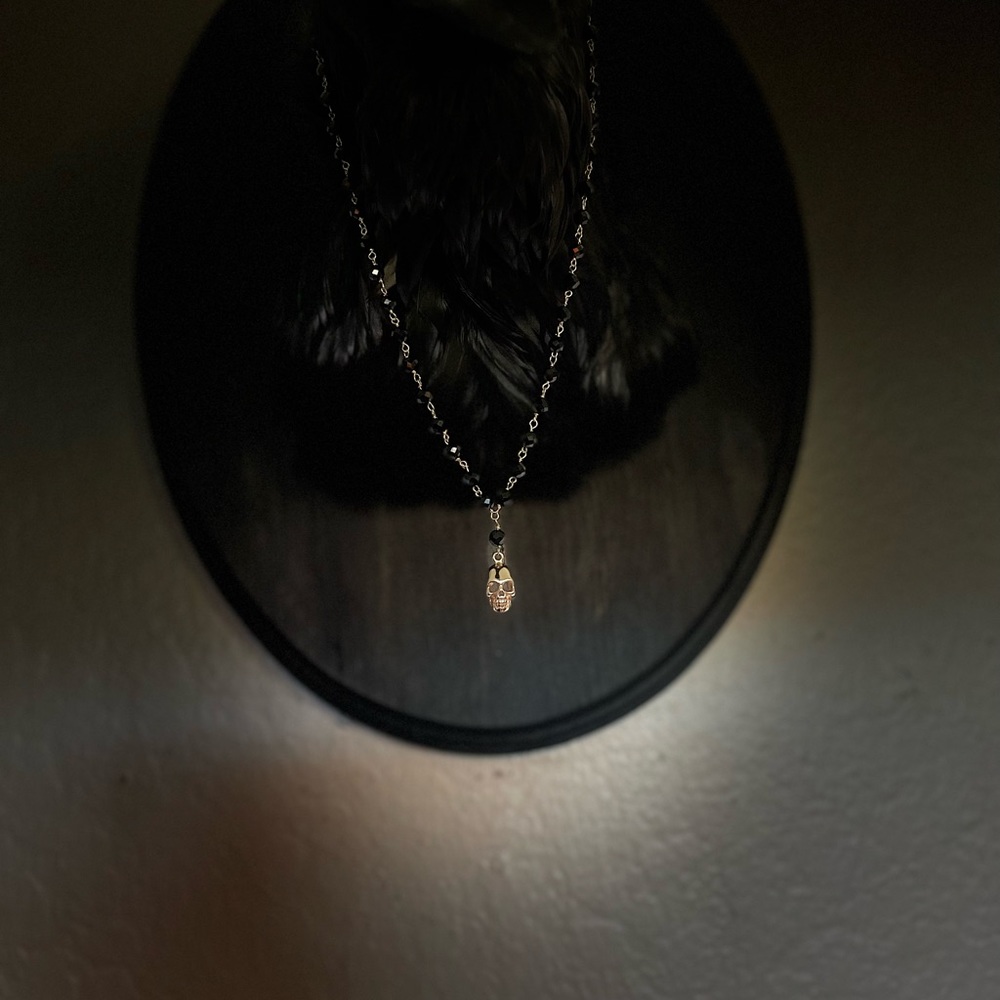 Black onyx and skull choker necklace
